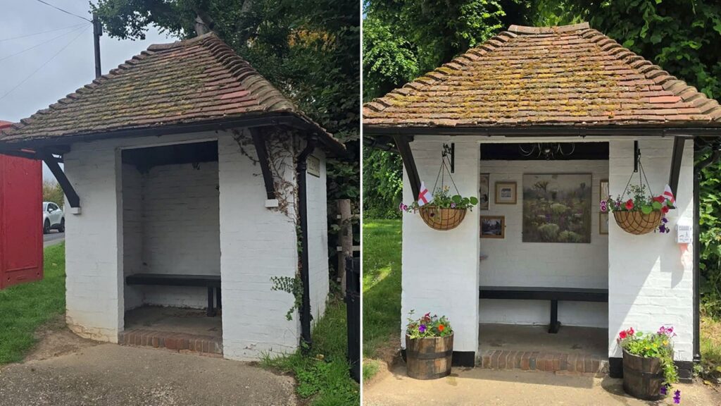 Parada de autobús transformada en biblioteca comunitaria en Chilham, Kent, Reino Unido