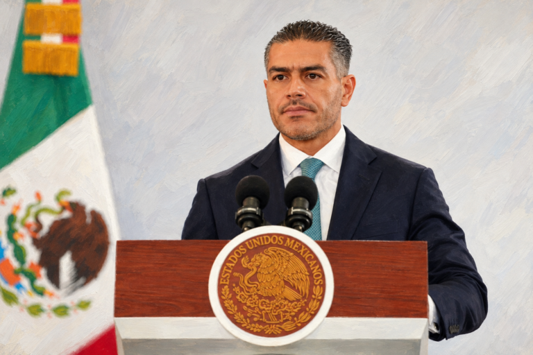 Omar García Harfuch durante la conferencia presidencial en Zacatecas